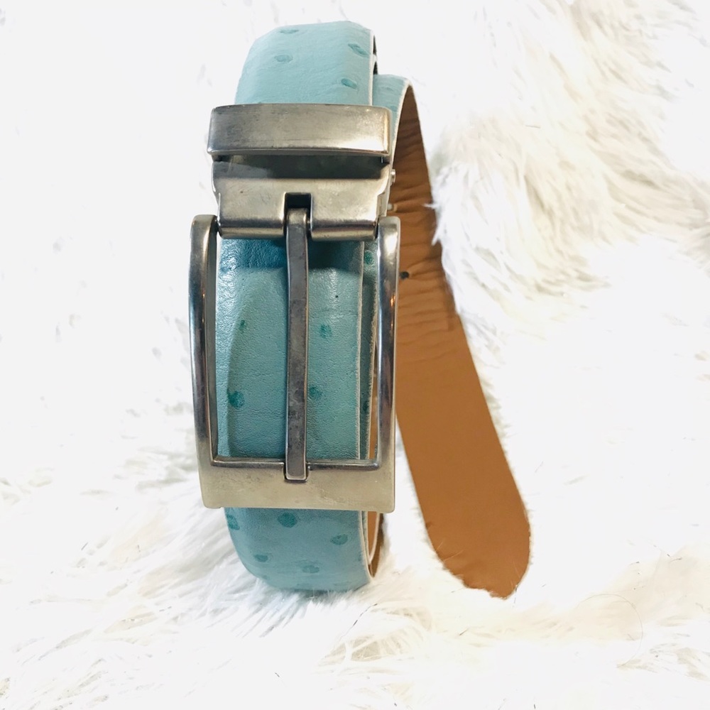 Code Azure Ostrich Leather Blue Belt 38   Vintage